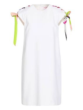 Emilio Pucci White Mini Dress with Classic Pucci Print Ribbon Shoulder Ties